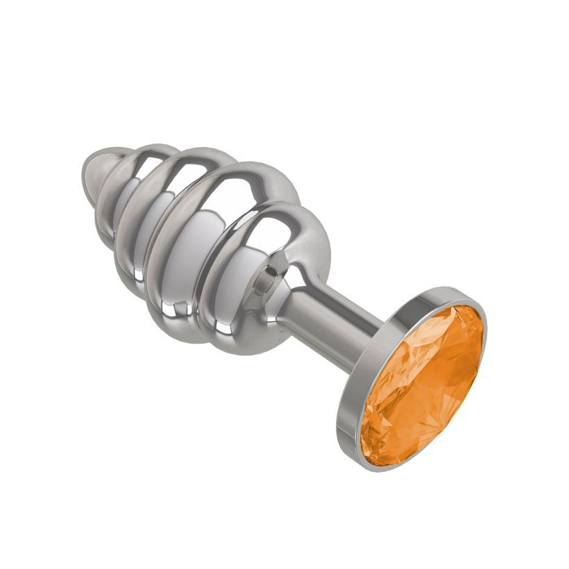 купить Анальная втулка Silver Spiral с оранжевым кристаллом в интернет-магазине интим товаров «Штучки»