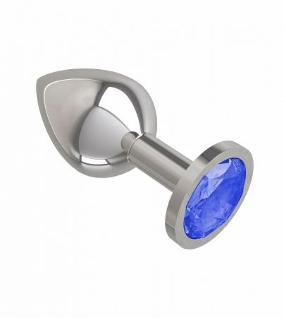 купить Анальная втулка Silver средняя (круглая) с синим кристаллом в интернет-магазине интим товаров «Штучки»