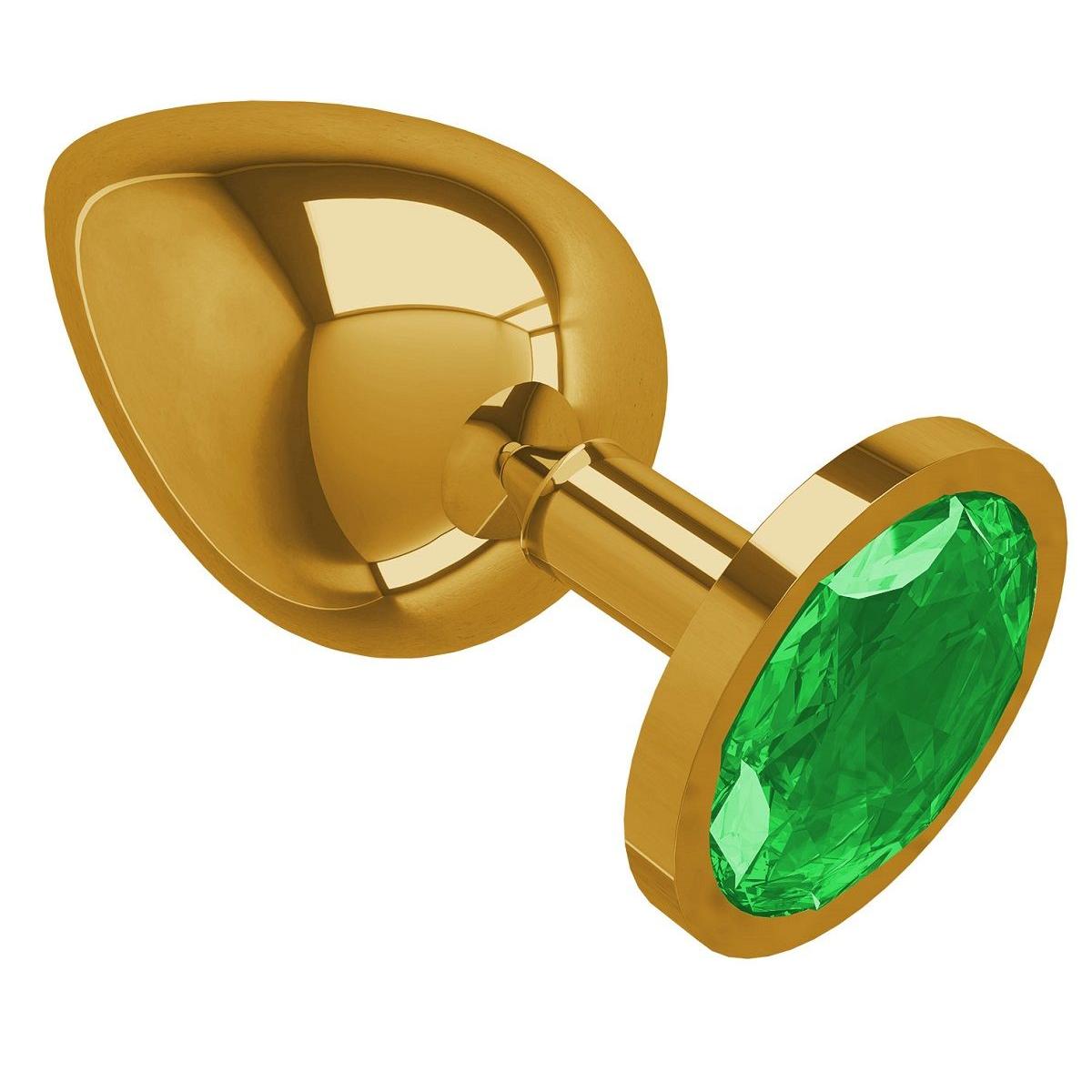 купить Втулка Золото средняя (круглая) с зеленым кристаллом в интернет-магазине интим товаров «Штучки»