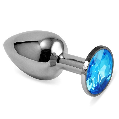 купить Анальная втулка Silver средняя (круглая) с голубым кристаллом в интернет-магазине интим товаров «Штучки»