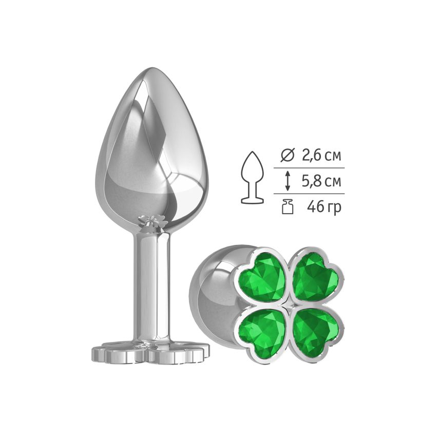 купить Втулка серебро (клевер) с зеленым кристаллом в интернет-магазине интим товаров «Штучки»