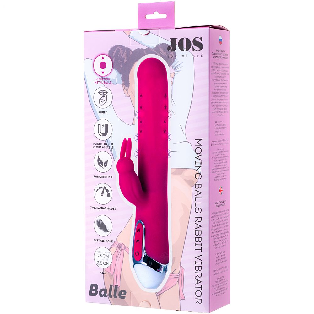 купить Вибратор с клиторальным стимулятором JOS BALLE, с движущимися шариками, силикон, розовый, 23 см в интернет-магазине интим товаров «Штучки»