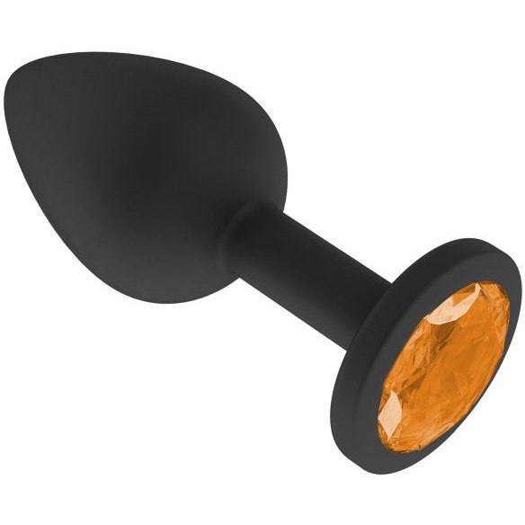купить Анальная втулка силиконовая черная с оранжевым кристаллом в интернет-магазине интим товаров «Штучки»