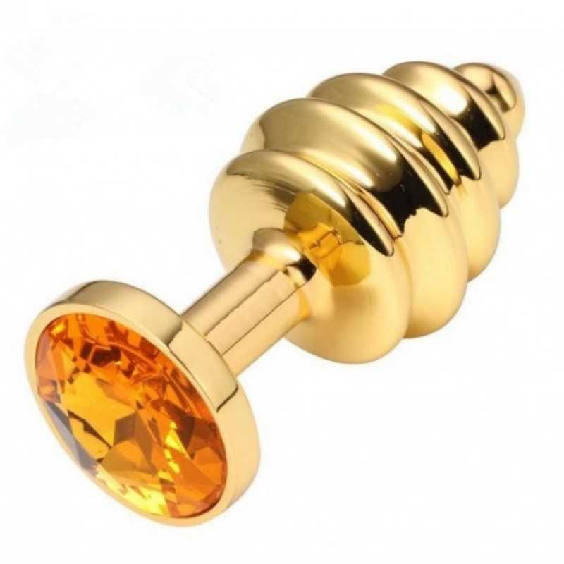 купить Втулка Золото Spiral с оранжевым кристаллом в интернет-магазине интим товаров «Штучки»