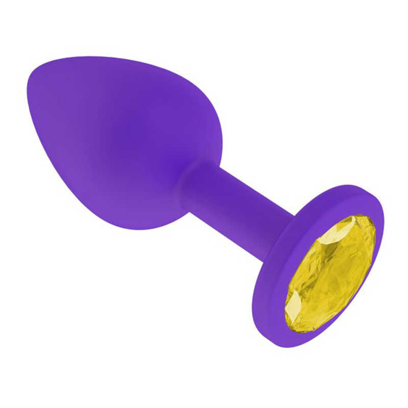 купить Анальная втулка силиконовая фиолетовая с желтым кристаллом в интернет-магазине интим товаров «Штучки»