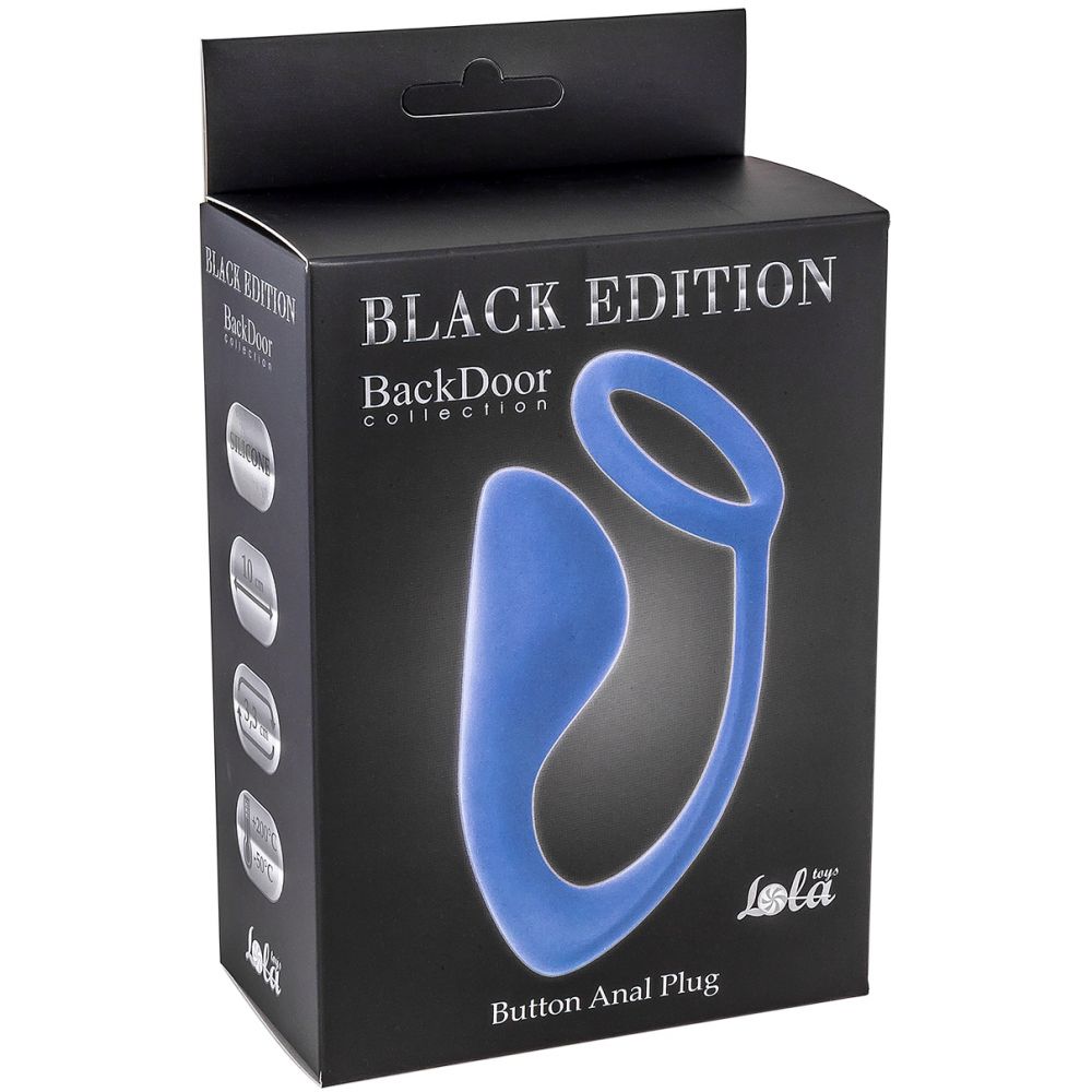купить Мужской анальный стимулятор с кольцом на пенис Button Anal Plug Blue в интернет-магазине интим товаров «Штучки»