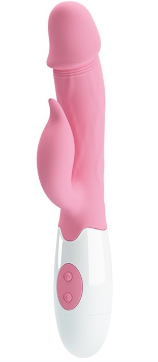 купить Вибро массажер с клиторальной стимуляцией PETER ребристым рельефом  нежно розовый в интернет-магазине интим товаров «Штучки»