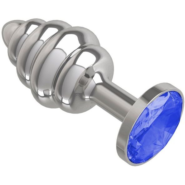 купить Анальная втулка Silver Spiral с синим кристаллом в интернет-магазине интим товаров «Штучки»