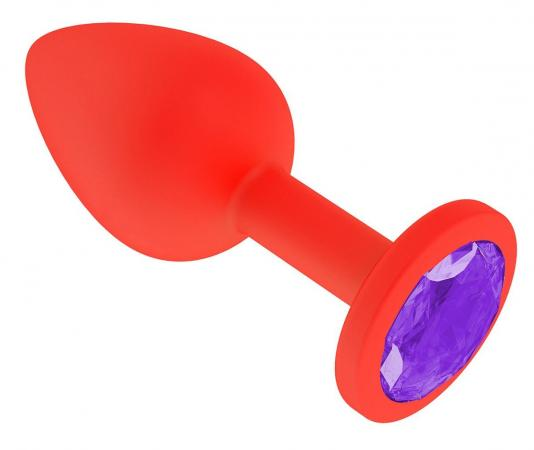 купить Анальная втулка силиконовая красная с фиолетовым кристаллом в интернет-магазине интим товаров «Штучки»
