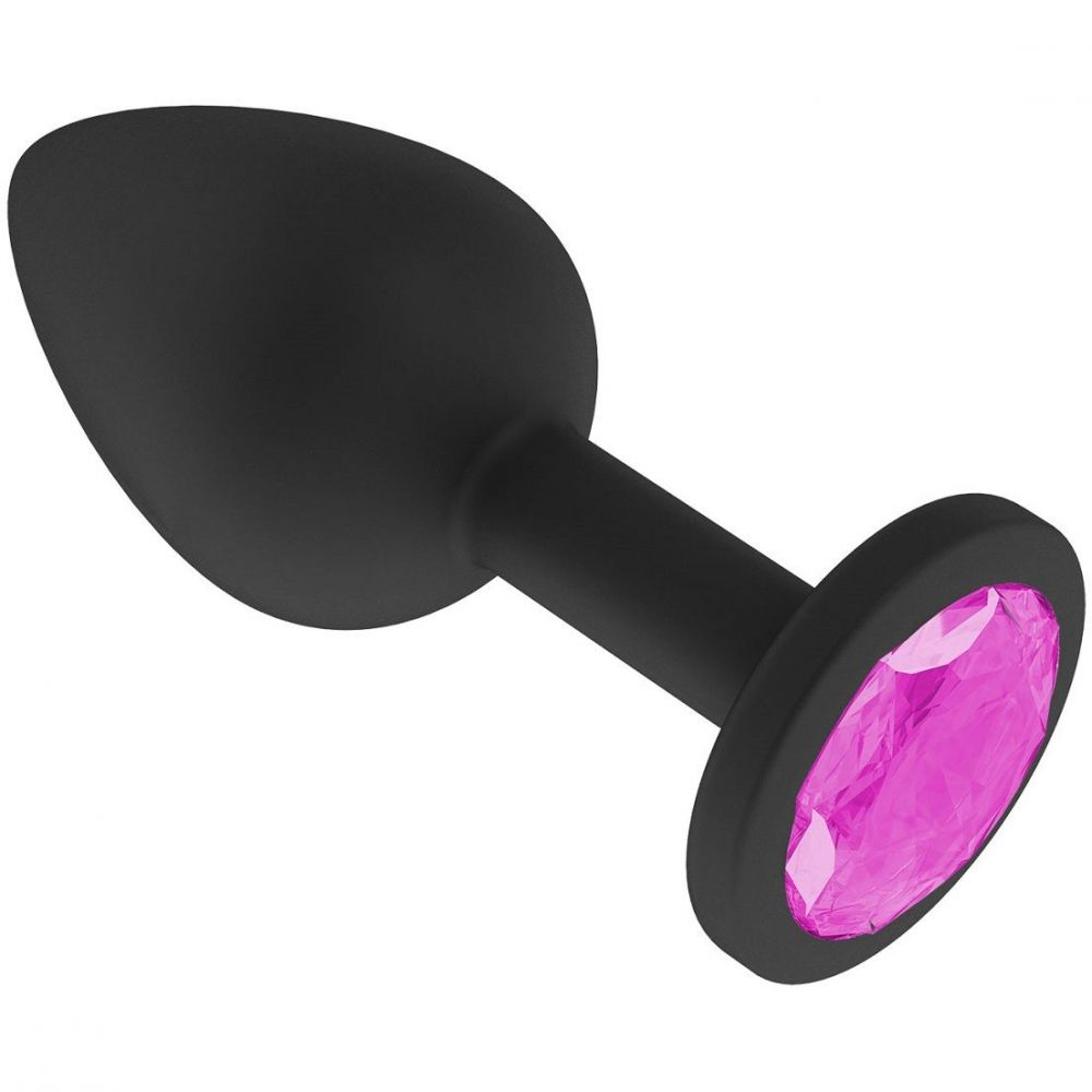 купить Анальная втулка силиконовая черная с розовым кристаллом в интернет-магазине интим товаров «Штучки»