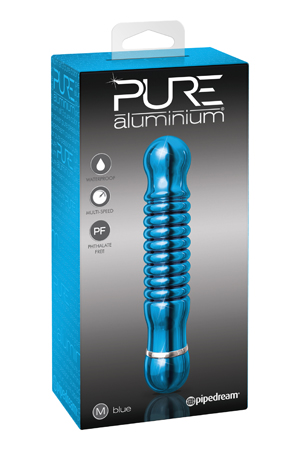 купить Вибромассажер PURE ALUMINIUM - BLUE MEDIUM рельефный голубой в интернет-магазине интим товаров «Штучки»