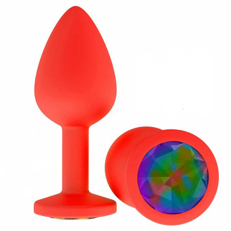 купить Анальная втулка силиконовая красная с разноцветным кристаллом в интернет-магазине интим товаров «Штучки»
