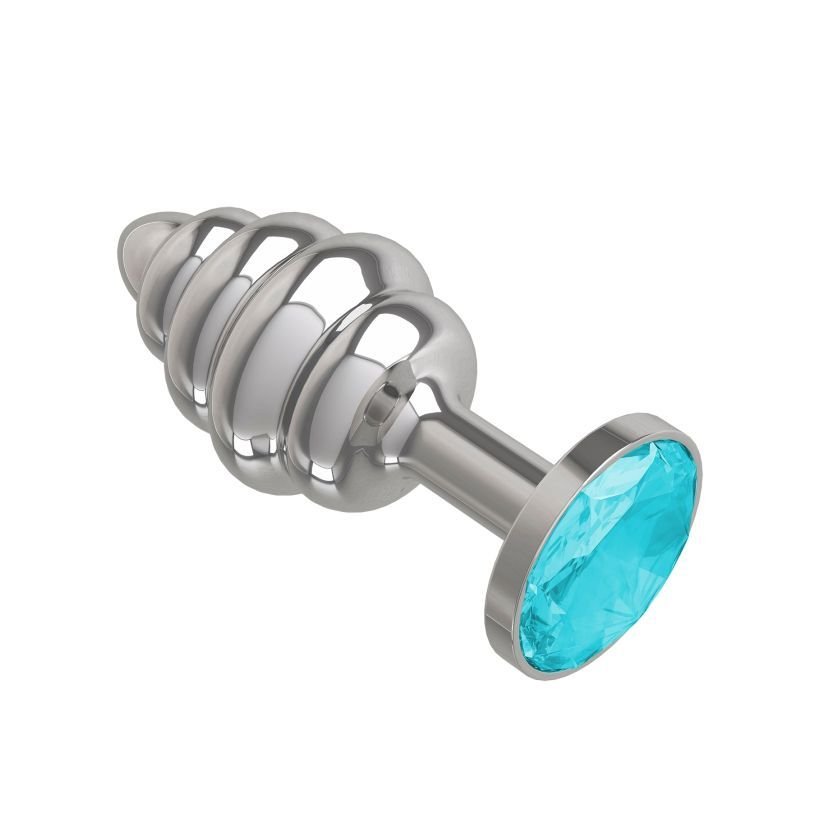 купить Анальная втулка Silver Spiral с голубым кристаллом в интернет-магазине интим товаров «Штучки»
