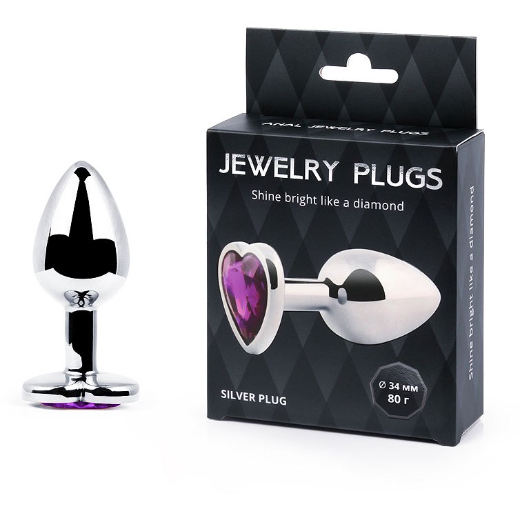 купить Втулка анальная сереебряная, цвет кристалла фиолетовый в интернет-магазине интим товаров «Штучки»