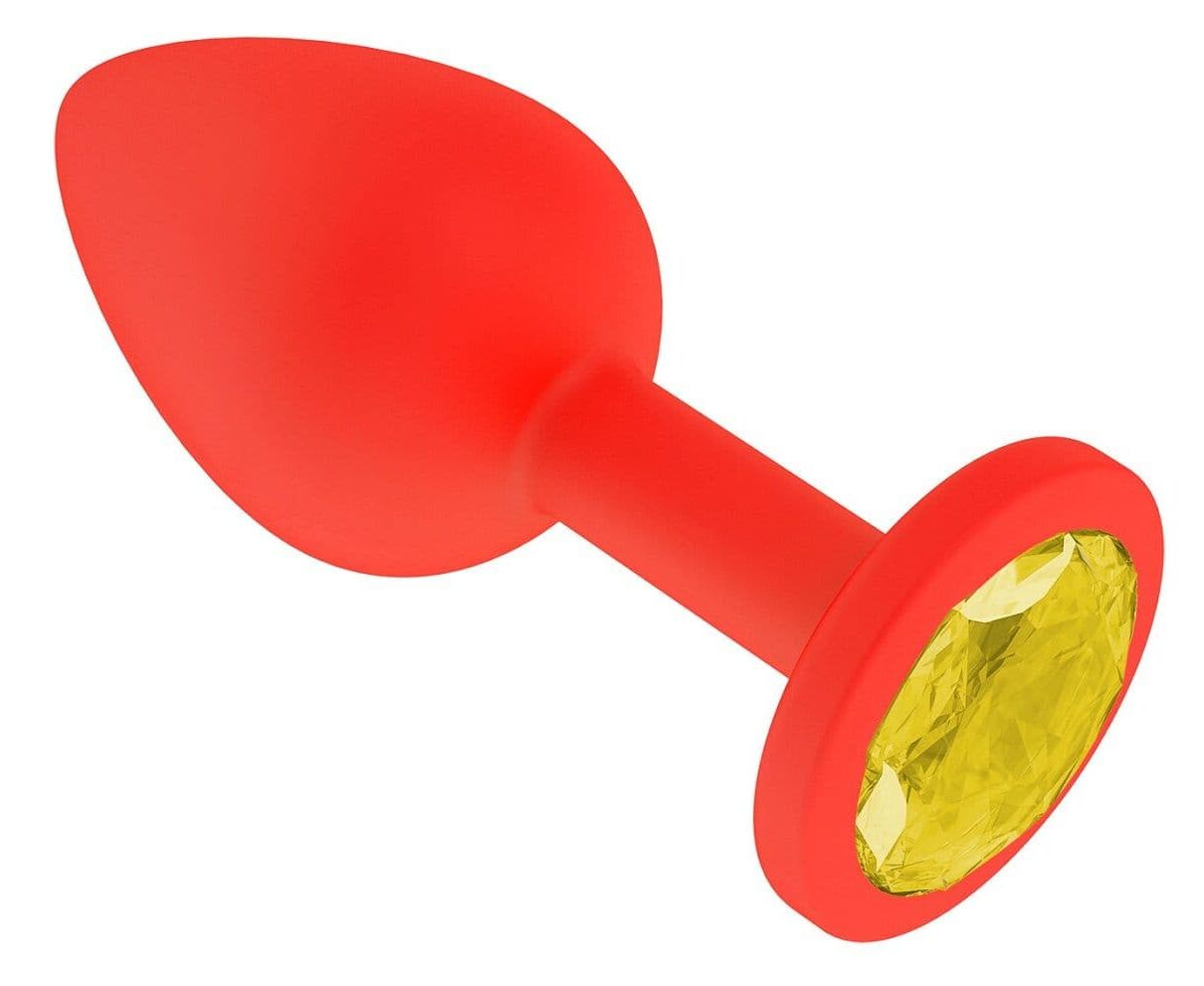 купить Анальная втулка силиконовая красная с желтым кристаллом в интернет-магазине интим товаров «Штучки»