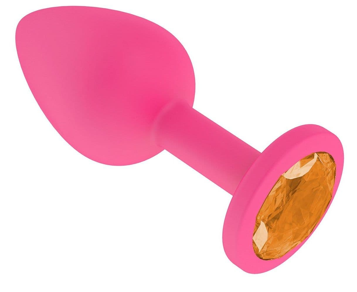 купить Анальная втулка силиконовая розовая с оранжевым кристаллом в интернет-магазине интим товаров «Штучки»