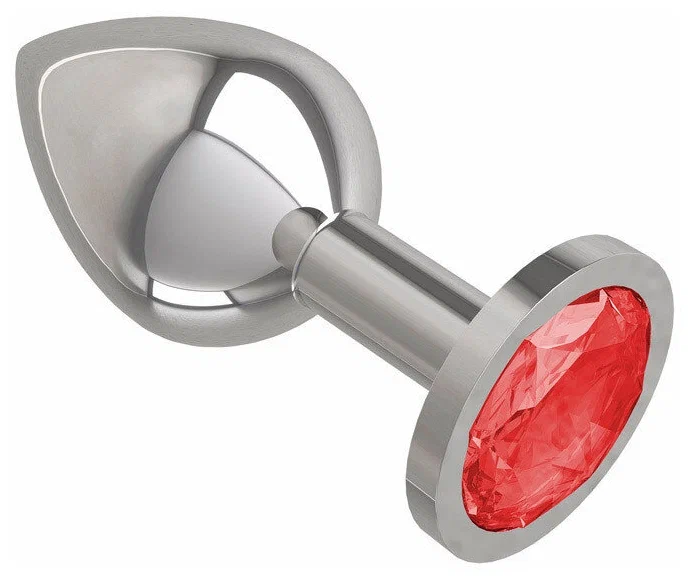 купить Анальная втулка Silver средняя (круглая) с красным кристаллом в интернет-магазине интим товаров «Штучки»