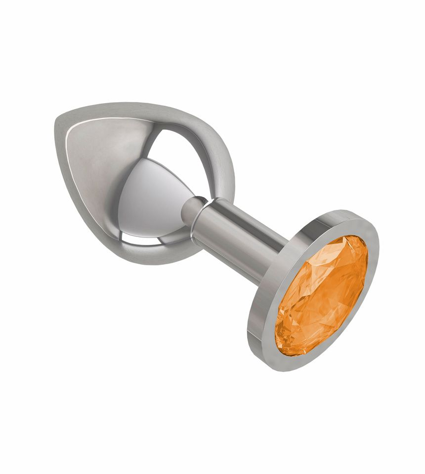 купить Анальная втулка Silver средняя (круглая) с оранжевым кристаллом в интернет-магазине интим товаров «Штучки»
