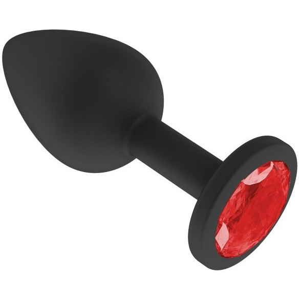 купить Анальная втулка силиконовая черная с красным кристаллом в интернет-магазине интим товаров «Штучки»