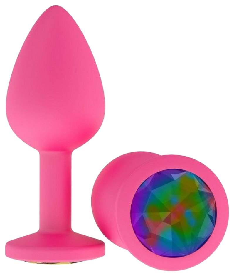 купить Анальная втулка силиконовая розовая с разноцветным кристаллом в интернет-магазине интим товаров «Штучки»