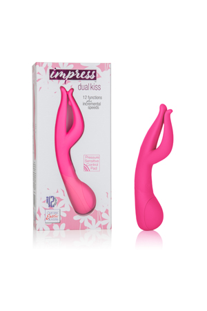 купить Вибромассажер Impress™ Dual Kiss со стимуляцией клитора розовый в интернет-магазине интим товаров «Штучки»