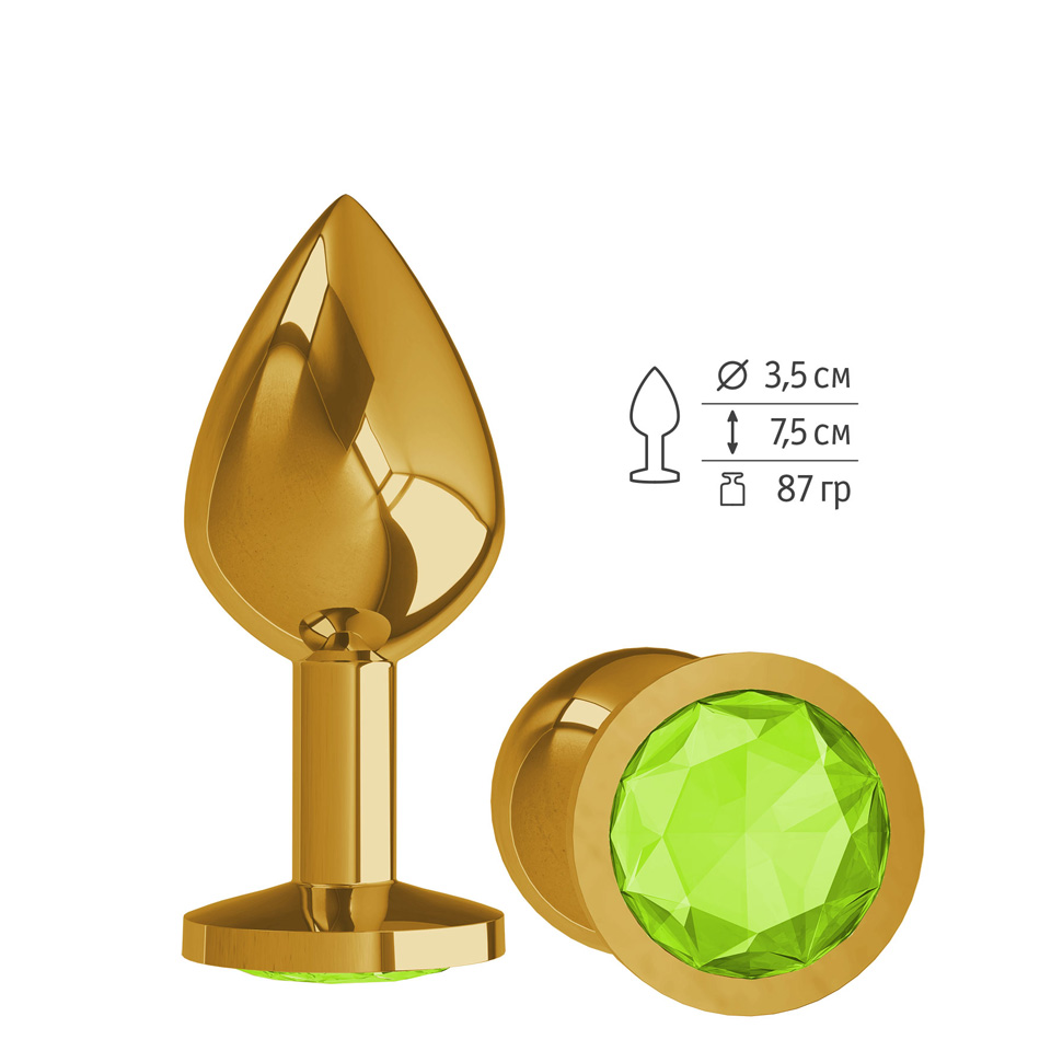 купить Втулка Золото средняя (круглая) с кристаллом цвета лайма в интернет-магазине интим товаров «Штучки»