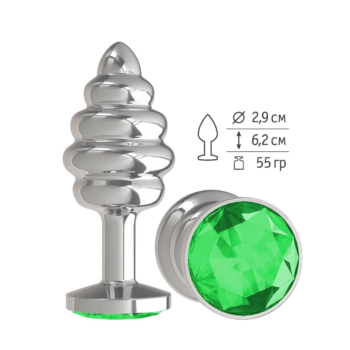купить Анальная втулка Silver Spiral с зеленым кристаллом в интернет-магазине интим товаров «Штучки»