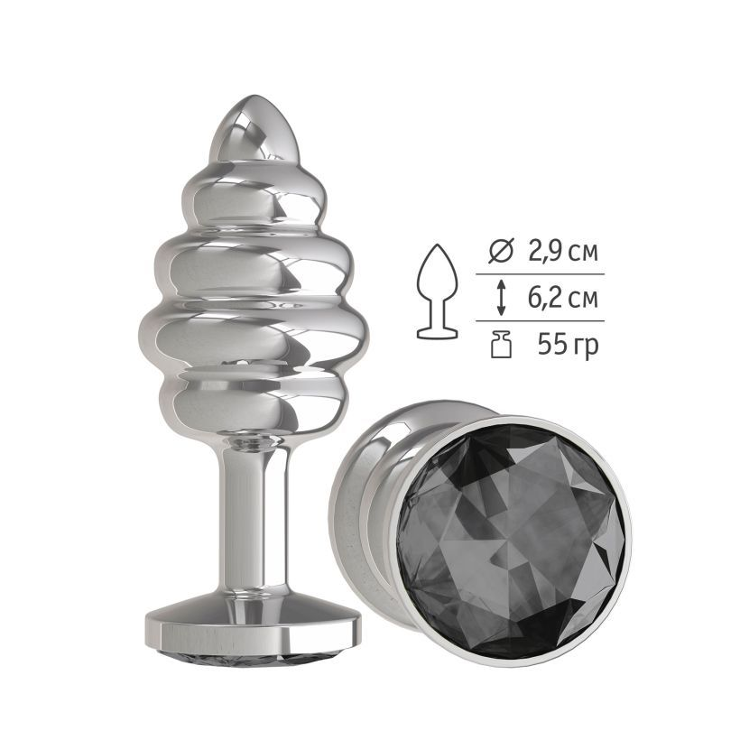 купить Анальная втулка Silver Spiral с черным кристаллом в интернет-магазине интим товаров «Штучки»