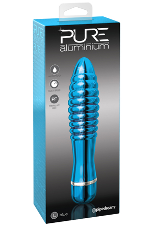 купить Вибромассажер PURE ALUMINIUM - BLUE LARGE рельефный голубой в интернет-магазине интим товаров «Штучки»